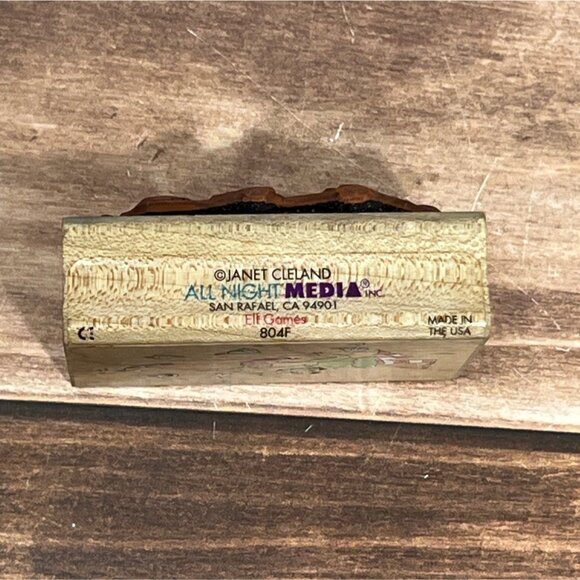 ALL NIGHT MEDIA ELF GAMES 804F WOOD MOUNT RUBBER STAMP JUGGLING BY JANET CLELAND - Picture 3 of 4